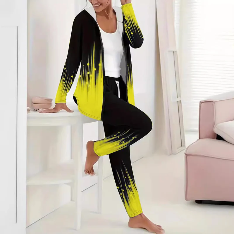 Damen Sportanzug mit kapuzenförmigem Oberteil und elastischen Bundhosen Drune