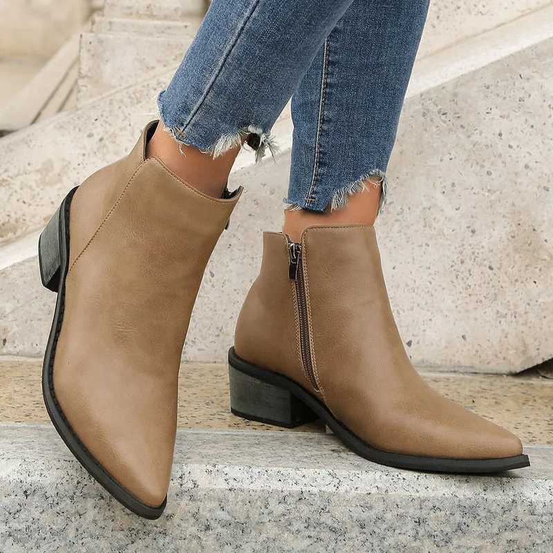 Damen elegante Ankle-Boots mit spitzem Fersenbereich und seitlichem Reißverschluss Drune