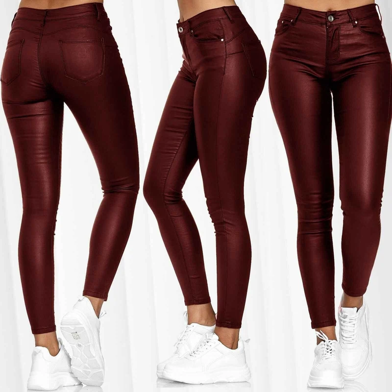 Damen nan highwaist vegane Lederleggings mit hoher Elastizität und Five-Pocket-Optik Drune