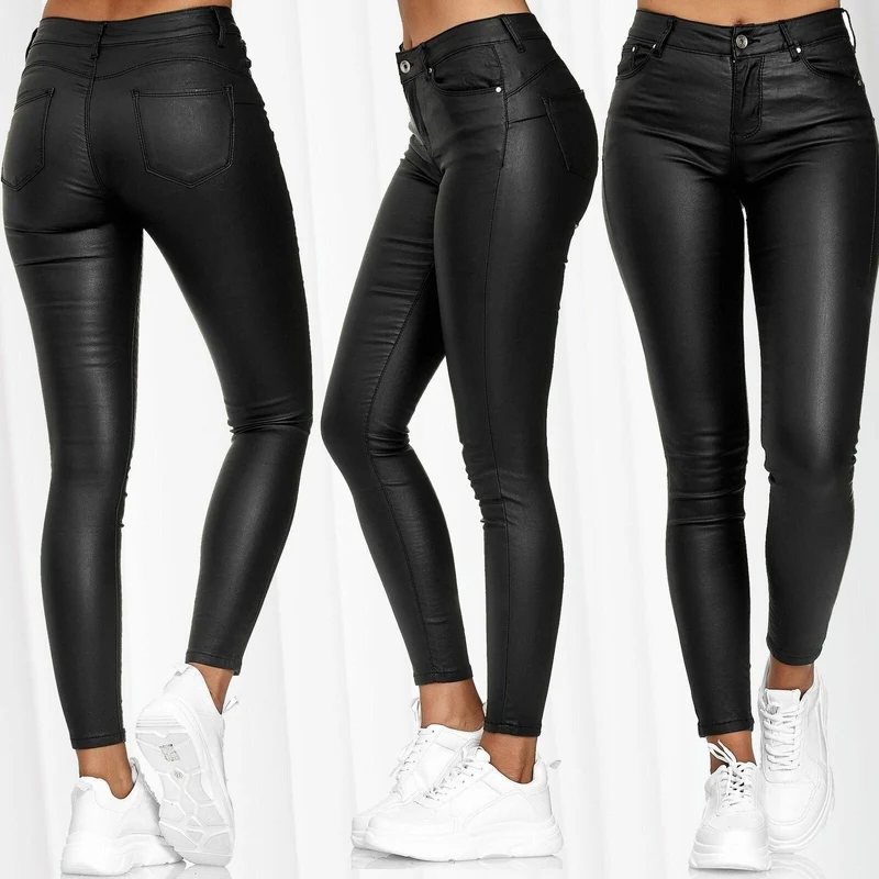 Damen nan highwaist vegane Lederleggings mit hoher Elastizität und Five-Pocket-Optik Drune