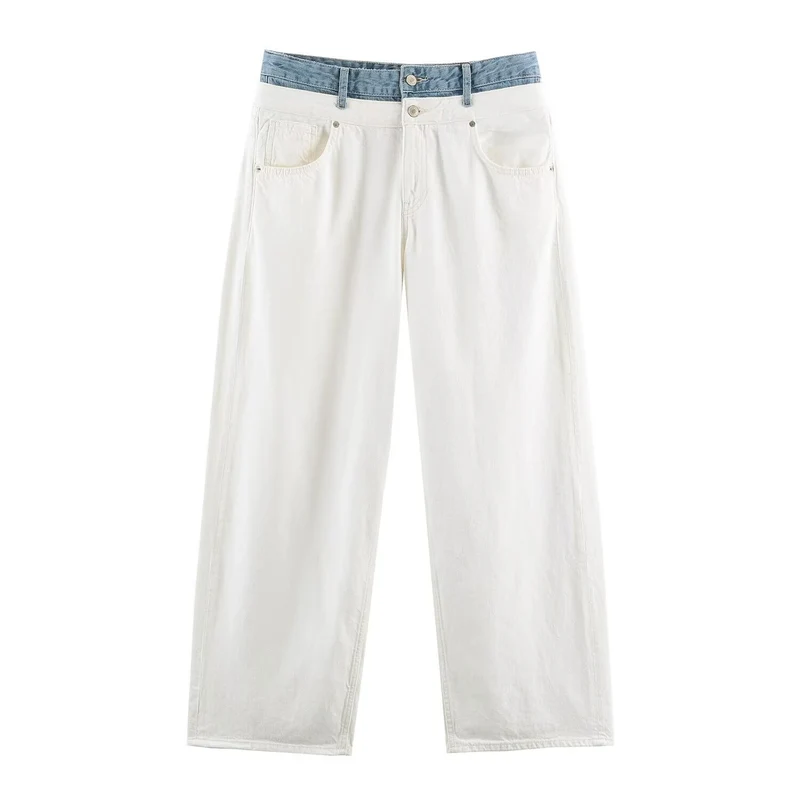 Damen Weite High‑Waist‑Jeans mit Kontrastbund und Fünf‑Taschen‑Design Drune