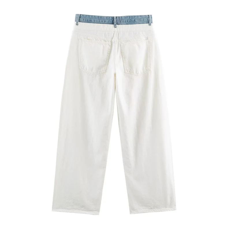 Damen Weite High‑Waist‑Jeans mit Kontrastbund und Fünf‑Taschen‑Design Drune
