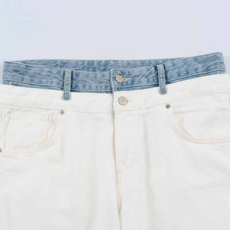 Damen Weite High‑Waist‑Jeans mit Kontrastbund und Fünf‑Taschen‑Design Drune