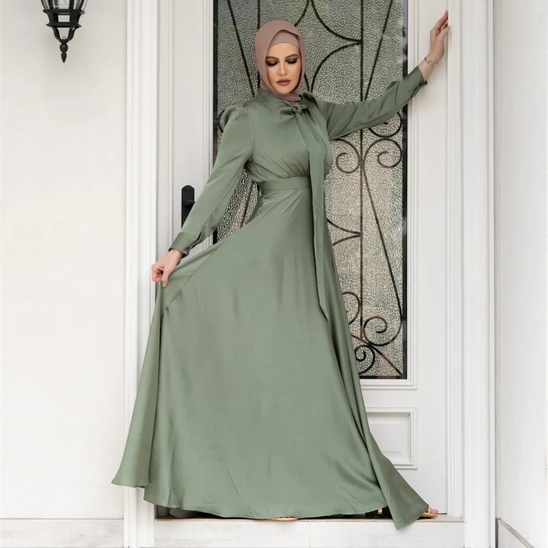 Damen Maxi-Kleid mit fließenden Ärmeln und elegantem Taillengürtel Drune
