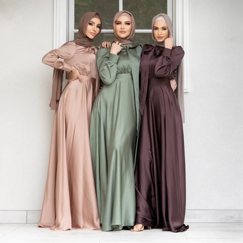 Damen Maxi-Kleid mit fließenden Ärmeln und elegantem Taillengürtel Drune