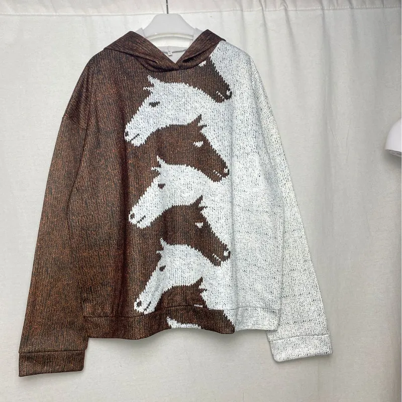 Damen Gemütlicher Hoodie mit Pferdemotiv Drune