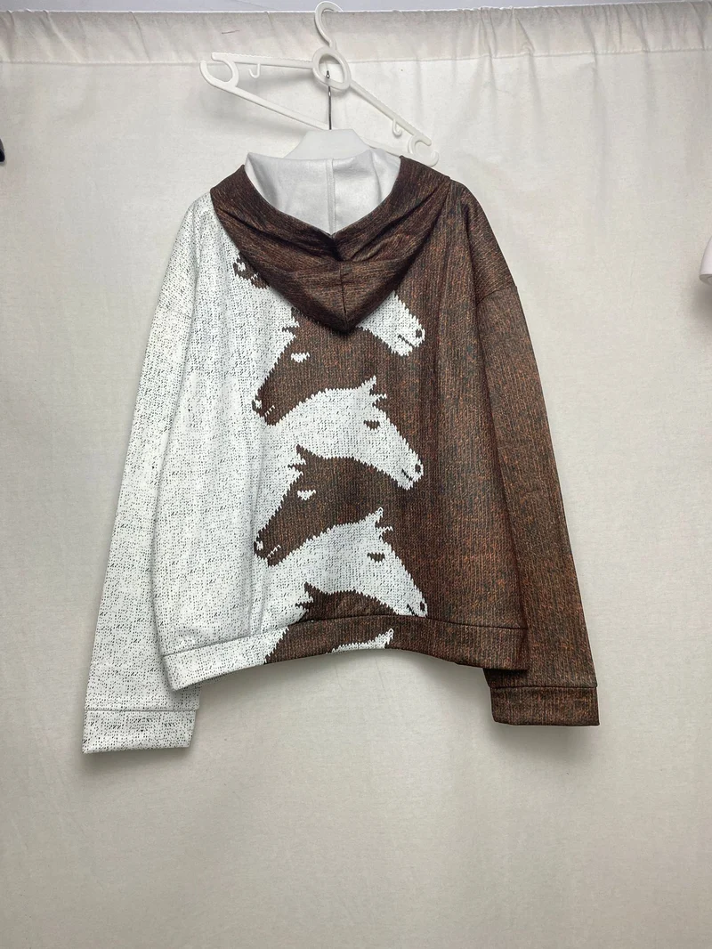 Damen Gemütlicher Hoodie mit Pferdemotiv Drune