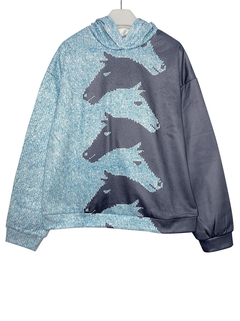 Damen Gemütlicher Hoodie mit Pferdemotiv Drune