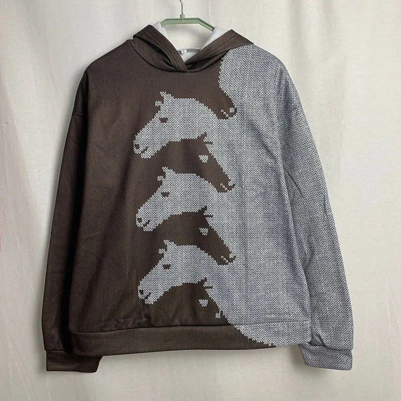 Damen Hoodie mit kreativem Pferdemuster und bequemer Passform Drune