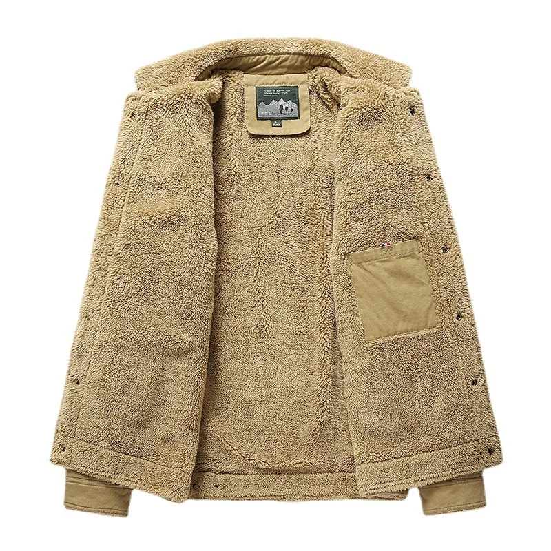 Herren Canvas-Blouson mit vollem Sherpa-Innenfutter, Hemdkragen und Utility-Brusttasche Drune