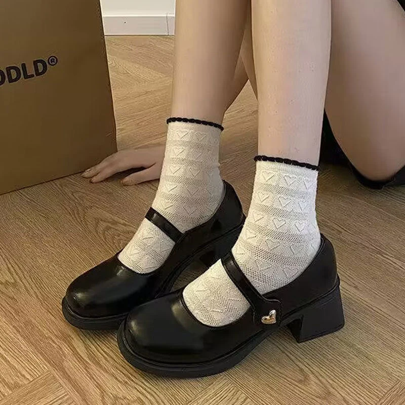 Damen Mary-Jane Schuhe mit modischer Herzschnalle und komfortablem Blockabsatz Drune