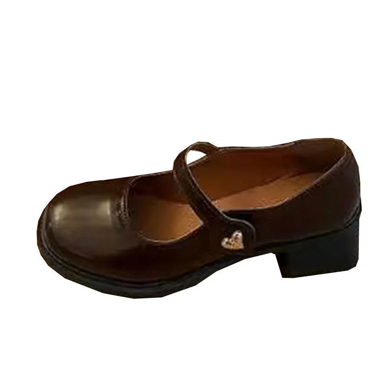 Damen Mary-Jane Schuhe mit modischer Herzschnalle und komfortablem Blockabsatz Drune