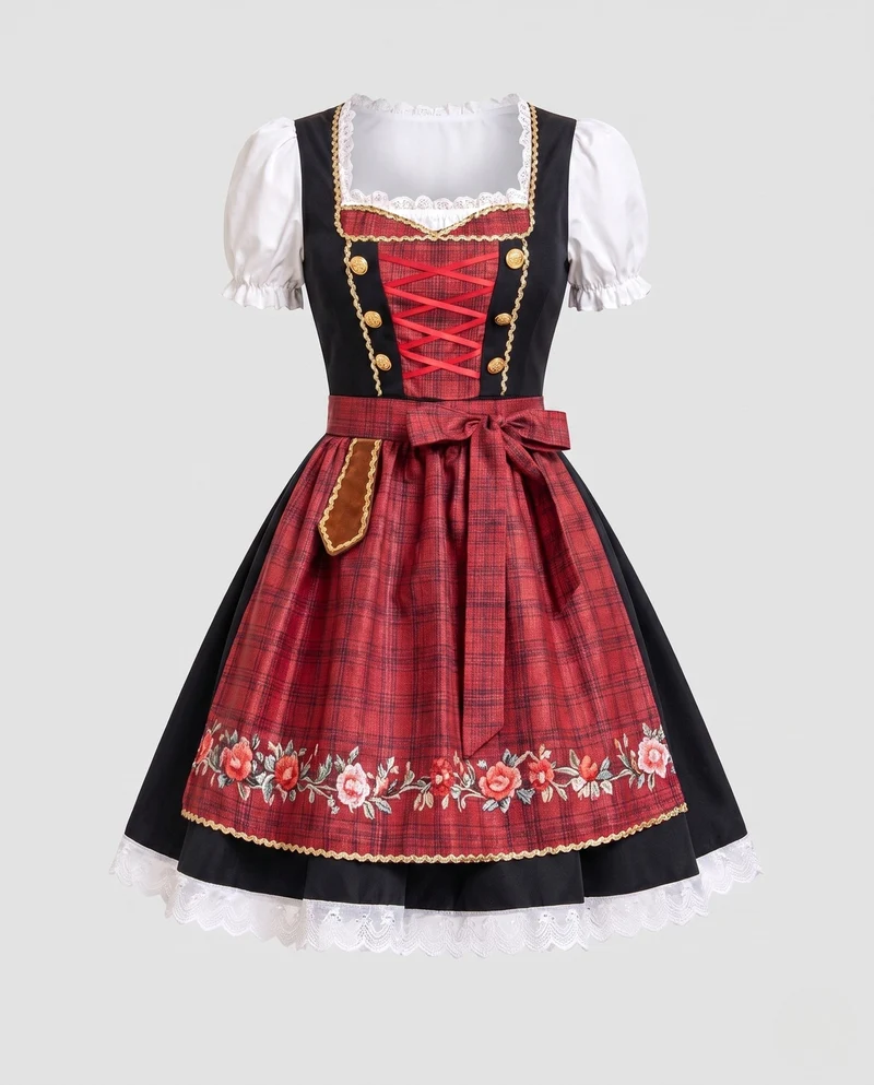 Damen Trachtenkleid mit romantischen Blumenstickereien Drune