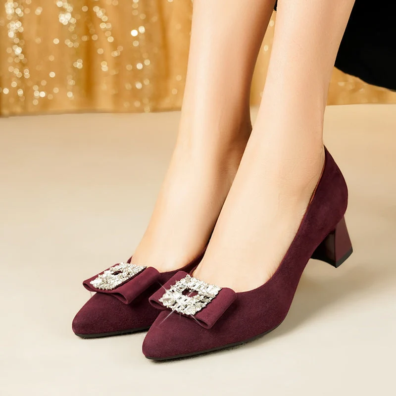 Damen elegante Pumps mit luxuriösem Schmuckdetail und komfortablem Blockabsatz Drune