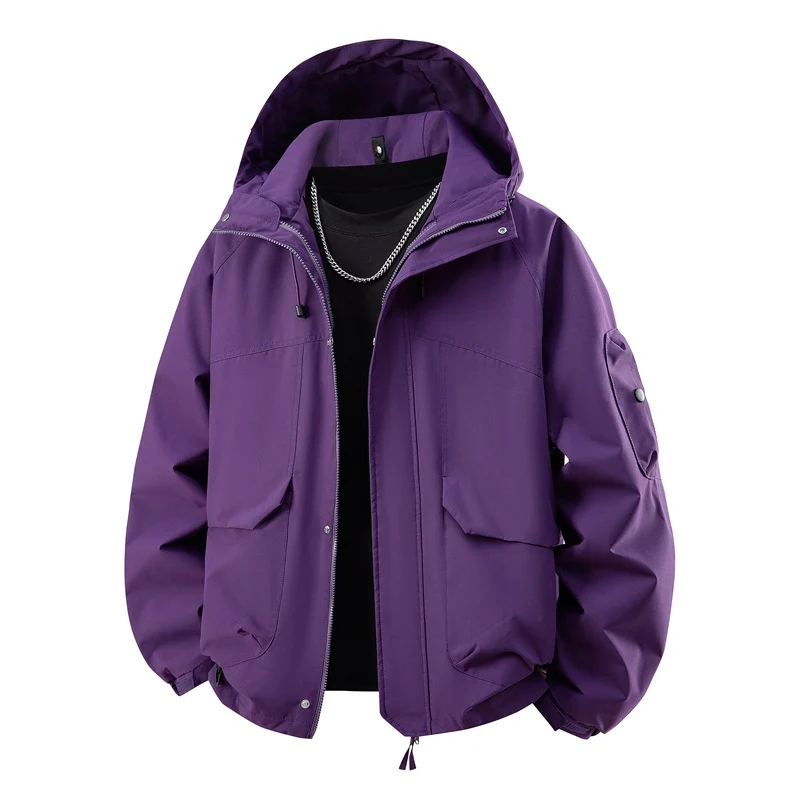 Herren wasserdichter Kapuzen-Outdoorblouson mit winddichter Membran, verstellbarem Saum und multifunktionalen Taschen Drune
