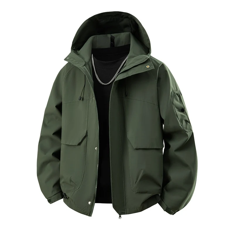 Herren wasserdichter Kapuzen-Outdoorblouson mit winddichter Membran, verstellbarem Saum und multifunktionalen Taschen Drune