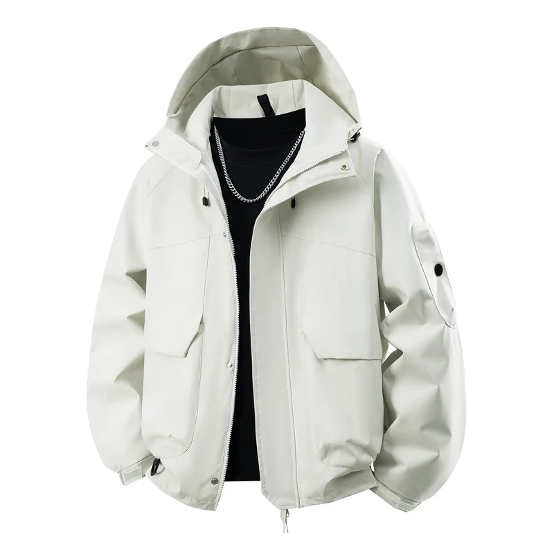 Herren wasserdichter Kapuzen-Outdoorblouson mit winddichter Membran, verstellbarem Saum und multifunktionalen Taschen Drune