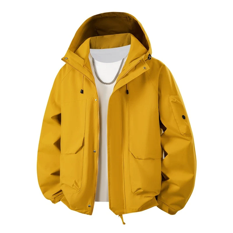 Herren wasserdichter Kapuzen-Outdoorblouson mit winddichter Membran, verstellbarem Saum und multifunktionalen Taschen Drune