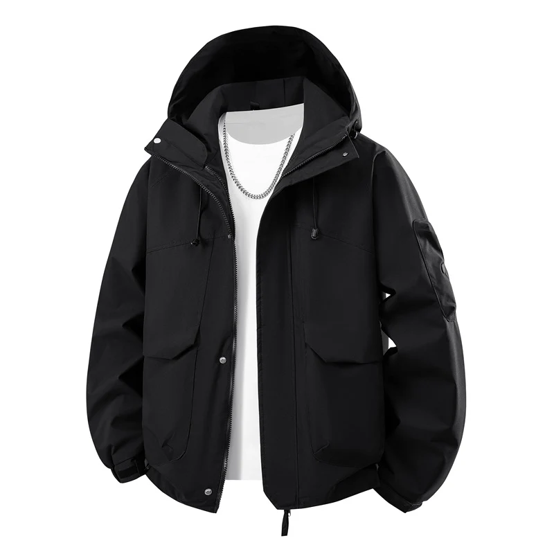 Herren wasserdichter Kapuzen-Outdoorblouson mit winddichter Membran, verstellbarem Saum und multifunktionalen Taschen Drune