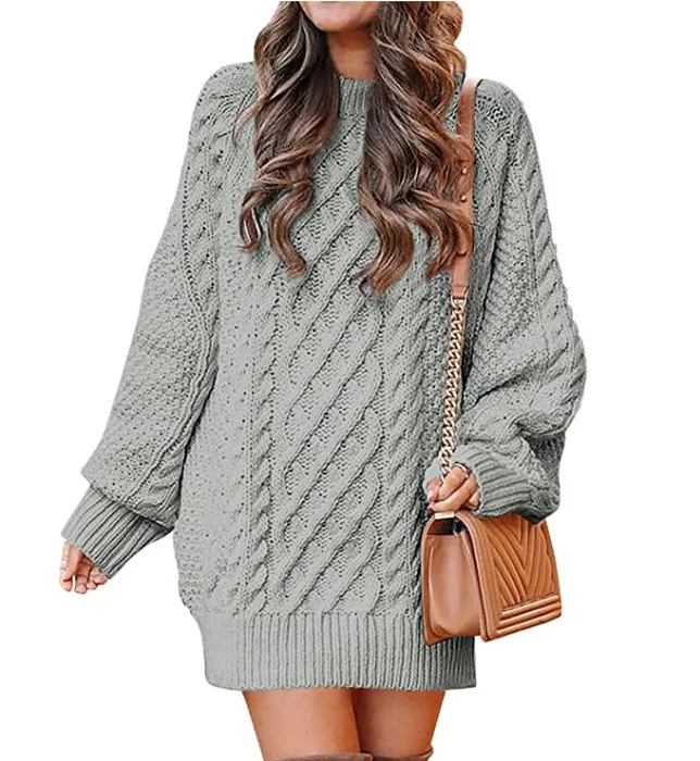 Damen Großer Strickpullover mit Zopfdesign Drune
