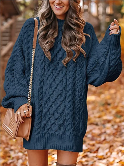 Damen Großer Strickpullover mit Zopfdesign Drune