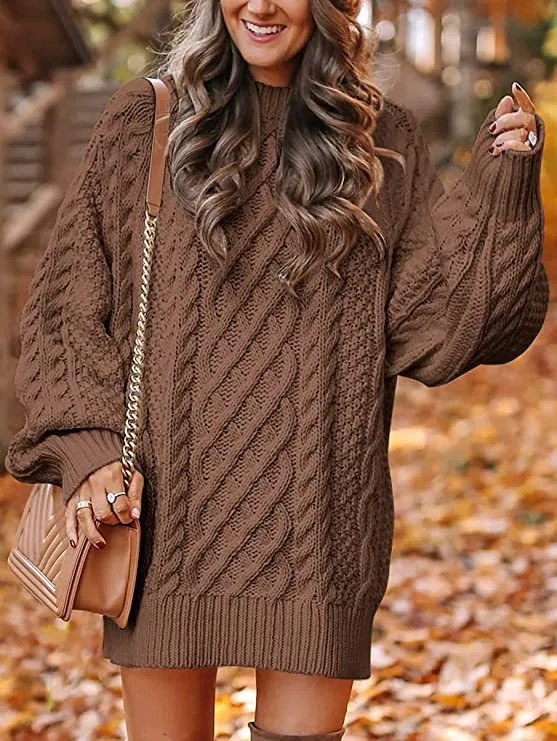 Damen Großer Strickpullover mit Zopfdesign Drune