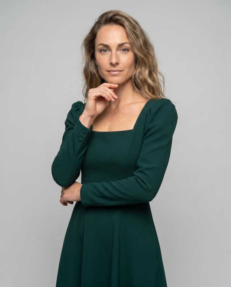 Damen Midi-Kleid mit schickem Quadrat-Ausschnitt und Puffärmeln