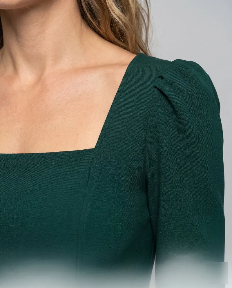 Damen Midi-Kleid mit schickem Quadrat-Ausschnitt und Puffärmeln