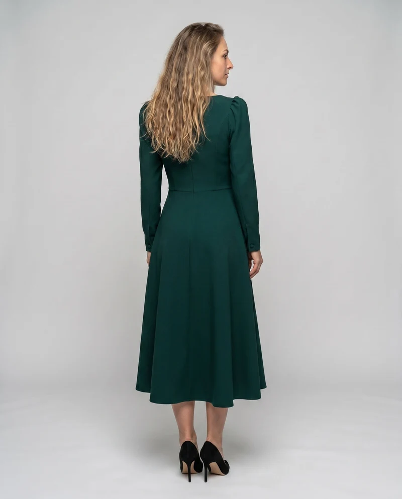 Damen Midi-Kleid mit schickem Quadrat-Ausschnitt und Puffärmeln