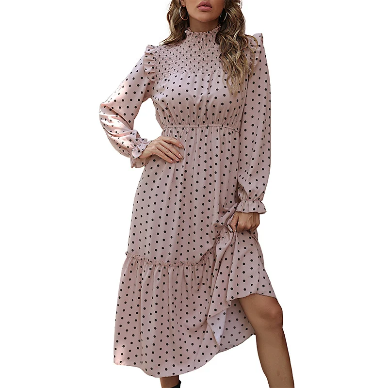 Damen Elegantes Langarm Kleid mit Rüschendetails Drune