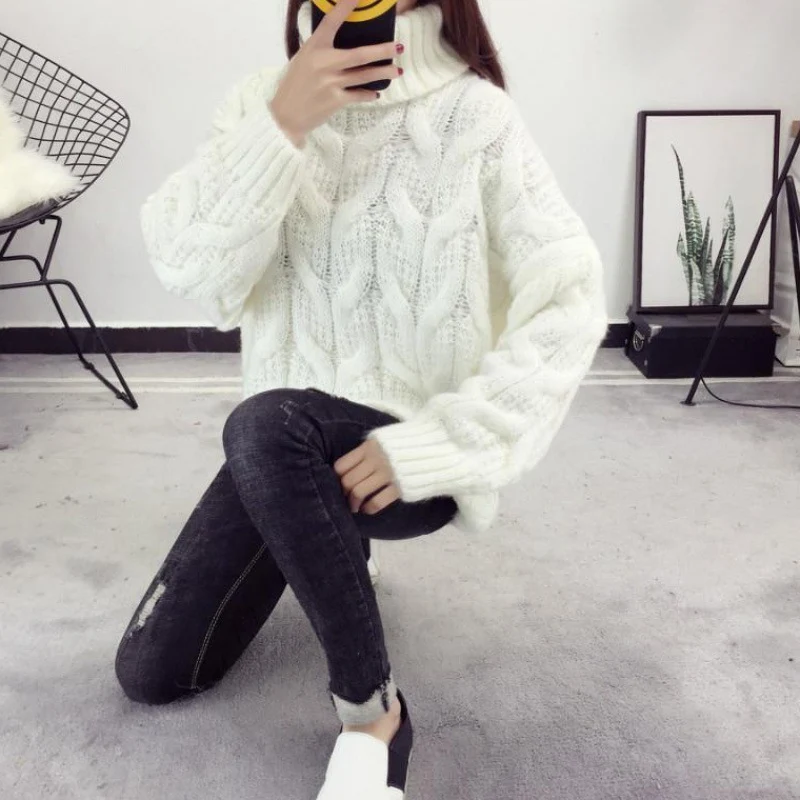 Damen Grobstrickpullover mit hohem Kragen und elegantem Zopfmuster Drune
