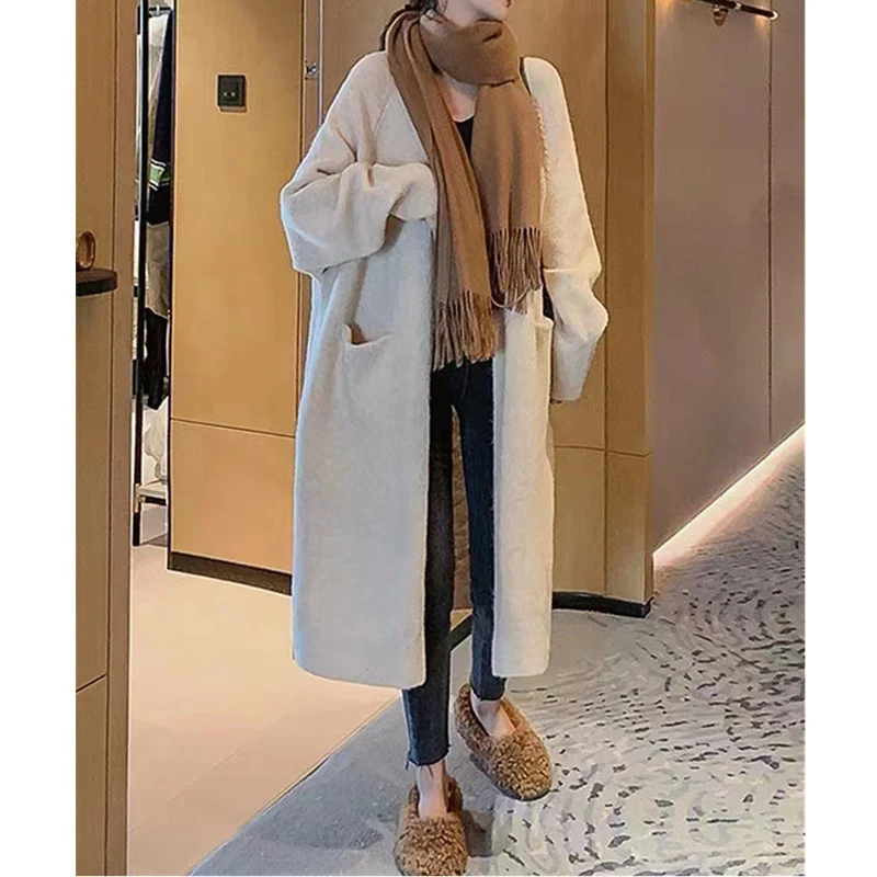 Damen Oversized Strickmantel mit Taschen und lässigem Schnitt Drune