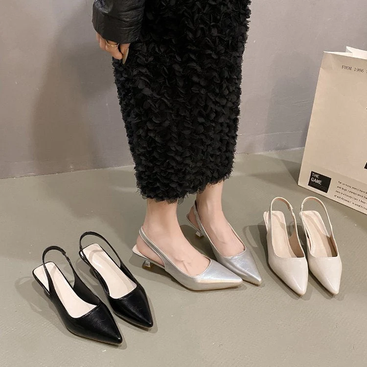 Damen Slingback-Pumps mit spitzer Zehenpartie und modischem Blockabsatz Drune
