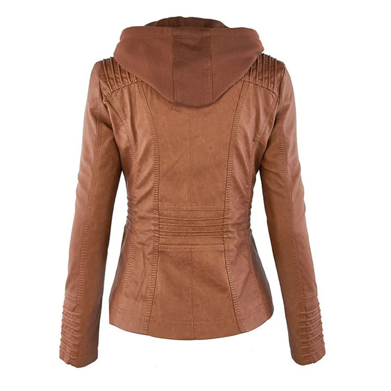Drune | Wasserdichte Damen Lederjacke Mit Abnehmbarem Kapuzen