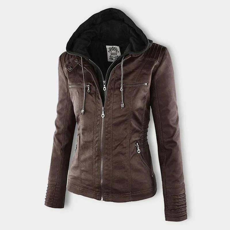 Drune | Wasserdichte Damen Lederjacke Mit Abnehmbarem Kapuzen