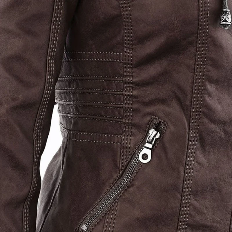 Drune | Wasserdichte Damen Lederjacke Mit Abnehmbarem Kapuzen