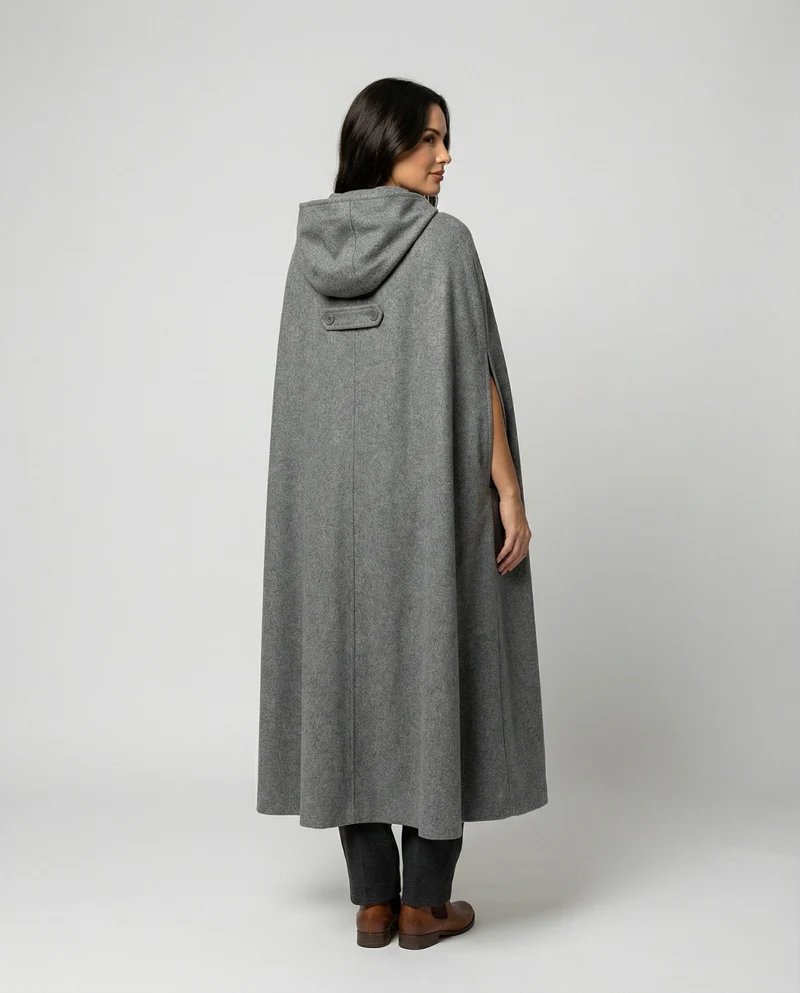 Damen modern geschnittener Umhang mit Kapuze Drune
