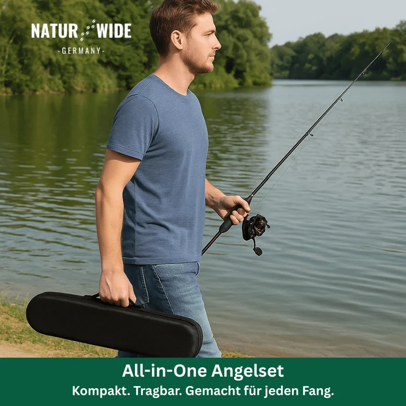 5-teiliges Angelset – Teleskoprute & Baitcaster-Rolle für Karpfen & Raubfische