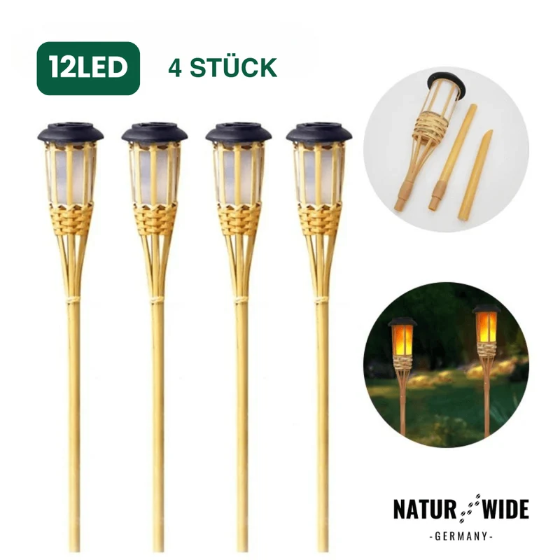 Solar Gartenfackel aus Bambus – LED Flammenlicht