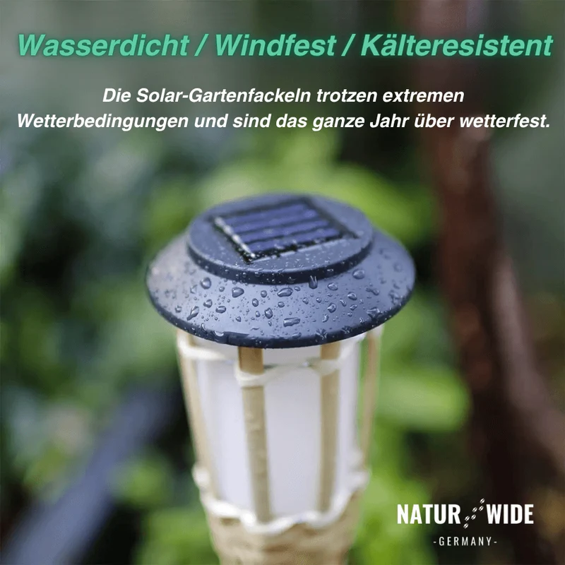 Solar Gartenfackel aus Bambus – LED Flammenlicht