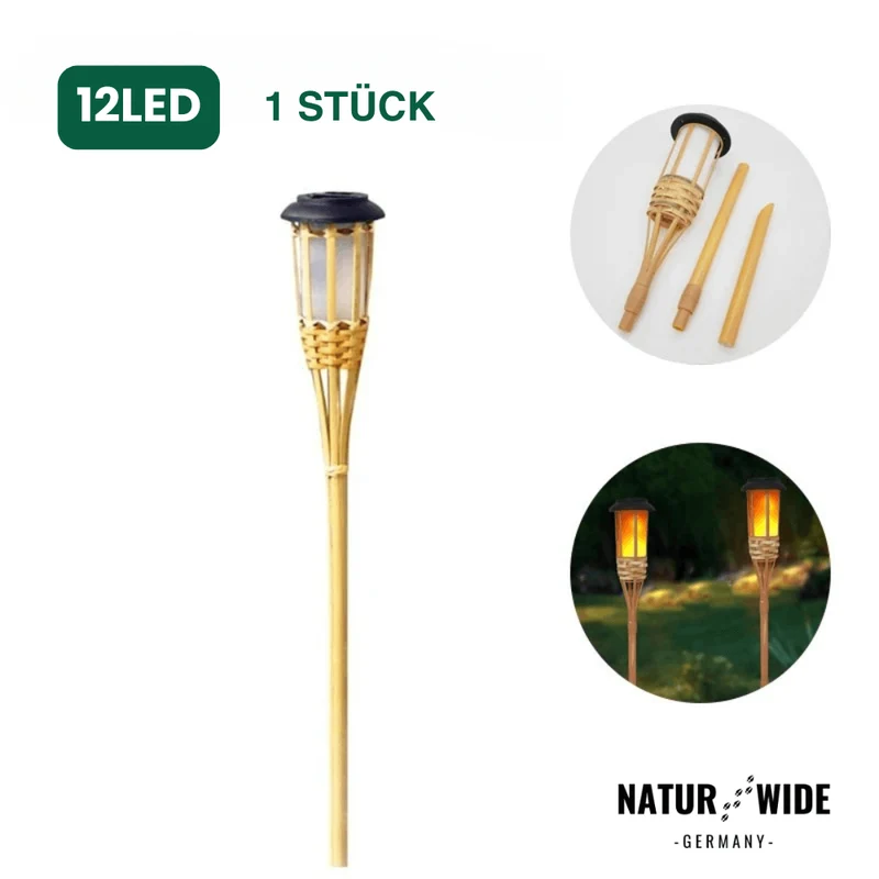 Solar Gartenfackel aus Bambus – LED Flammenlicht