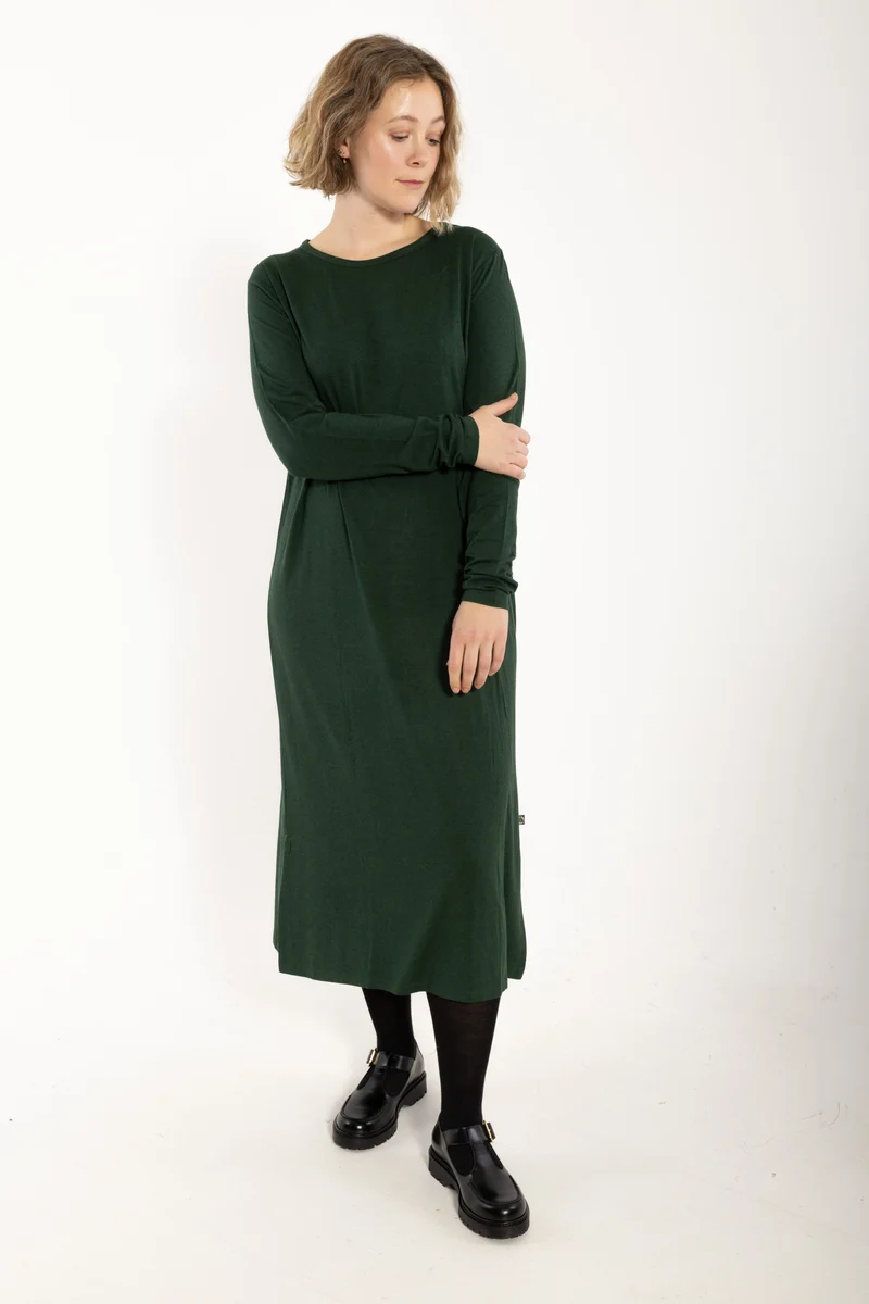 Danesweet Wool LS Dress Dark Forest