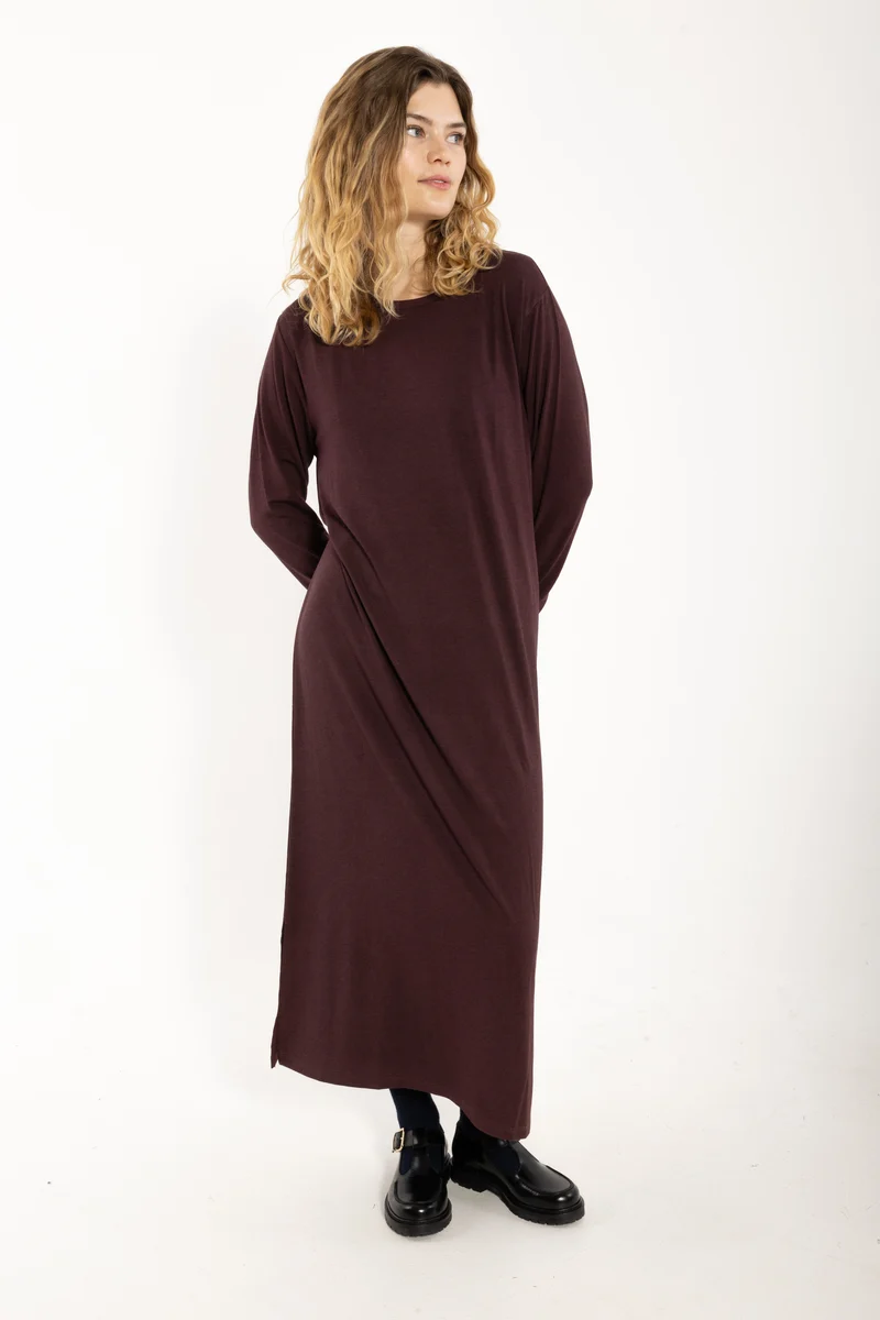 Danesweet Wool LS Dress Dark Wine