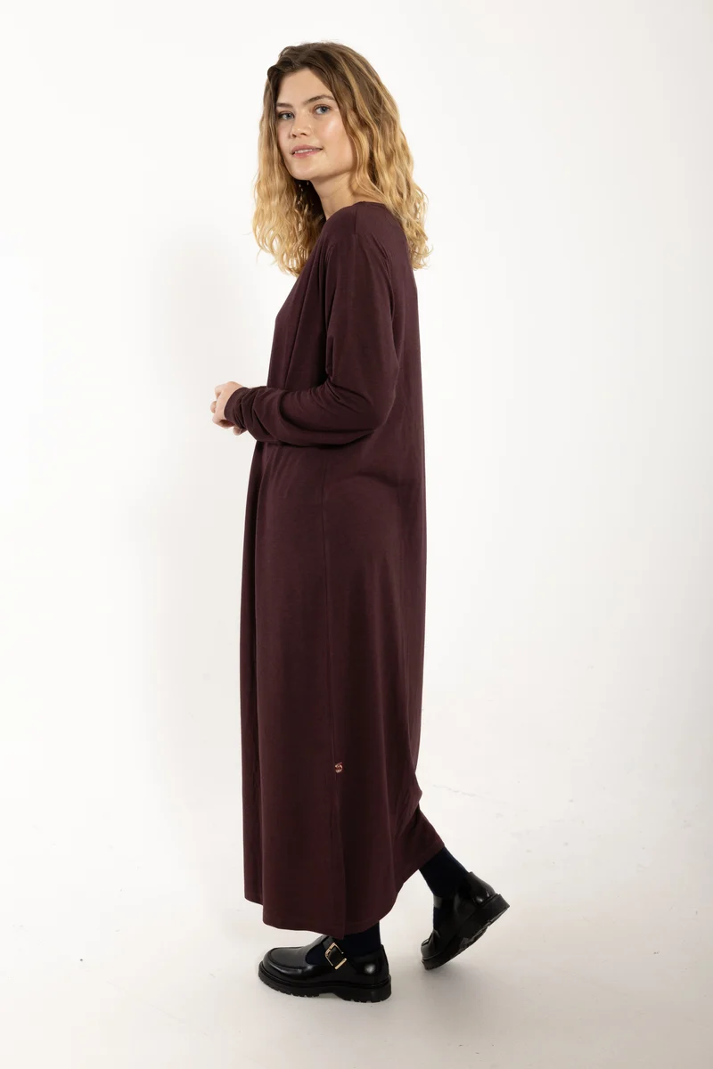 Danesweet Wool LS Dress Dark Wine