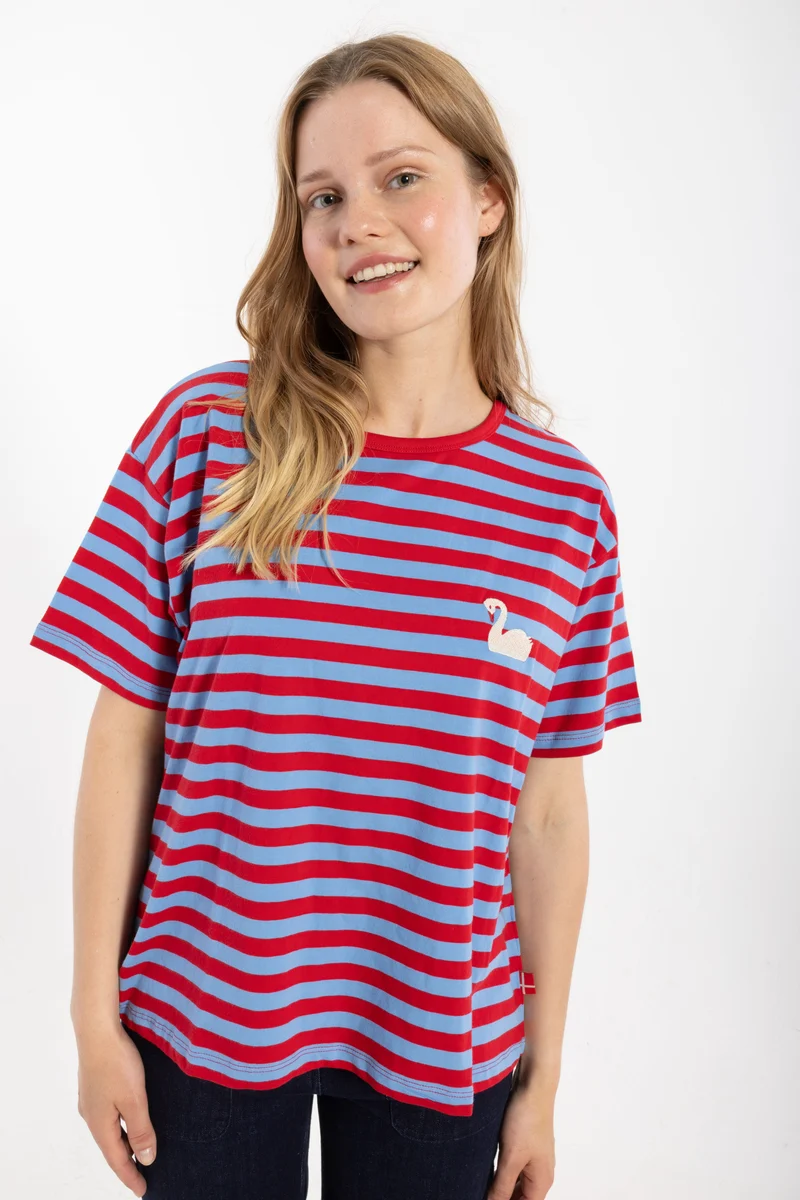 Danebasic Boxy Stripe Tee Bright Porcelaine/Dark Red SVANE