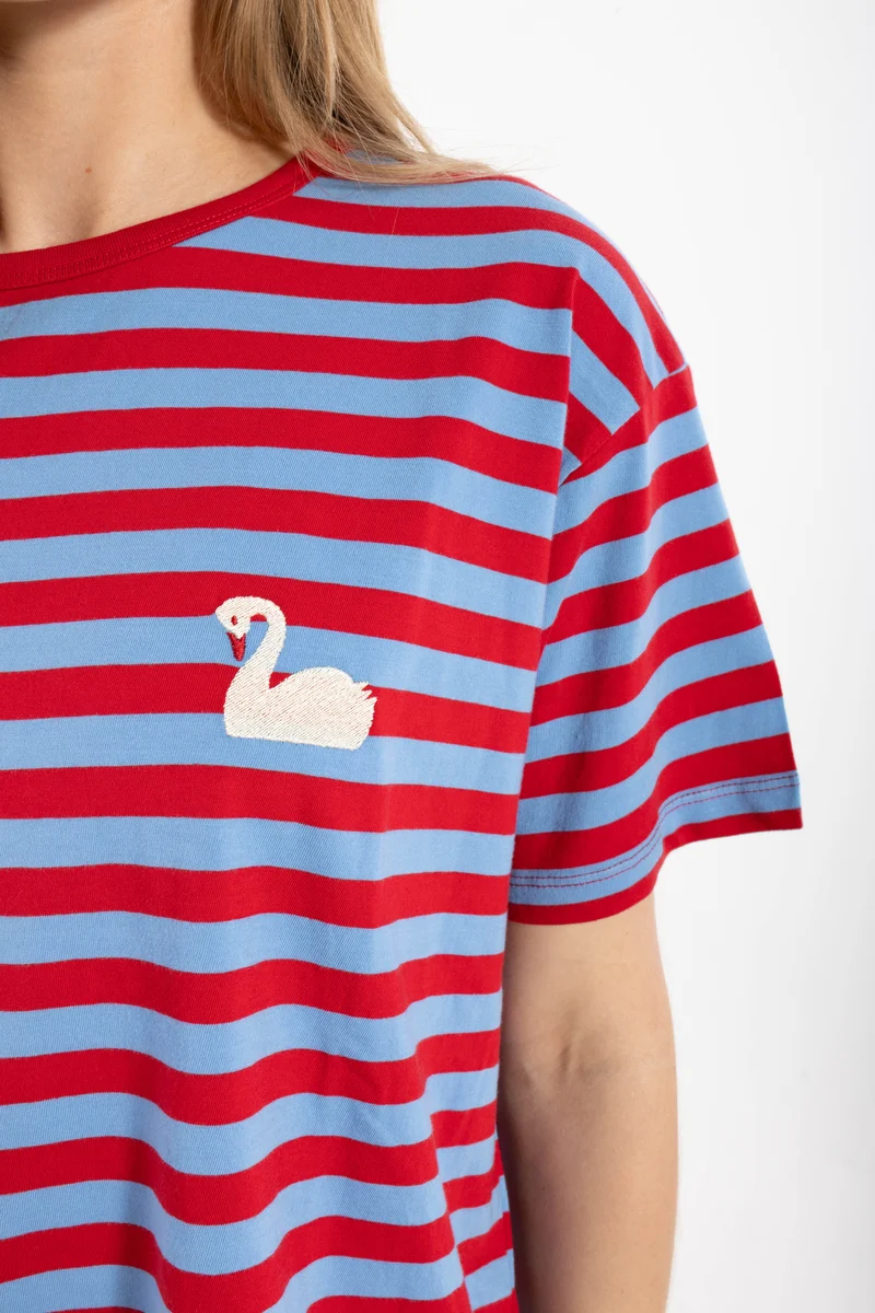 Danebasic Boxy Stripe Tee Bright Porcelaine/Dark Red SVANE