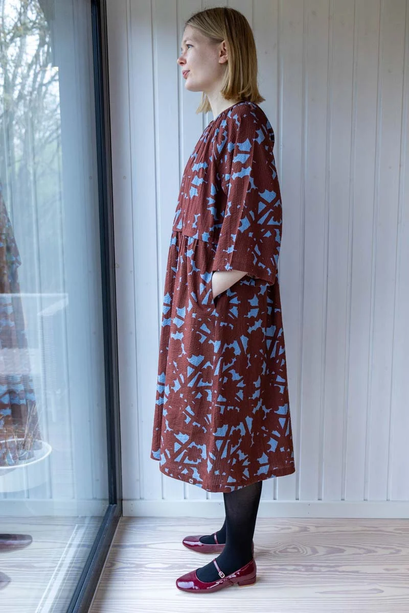 Daneluft 3/4 Sleeve Seersucker Dress Lt Blue BRAMBLE