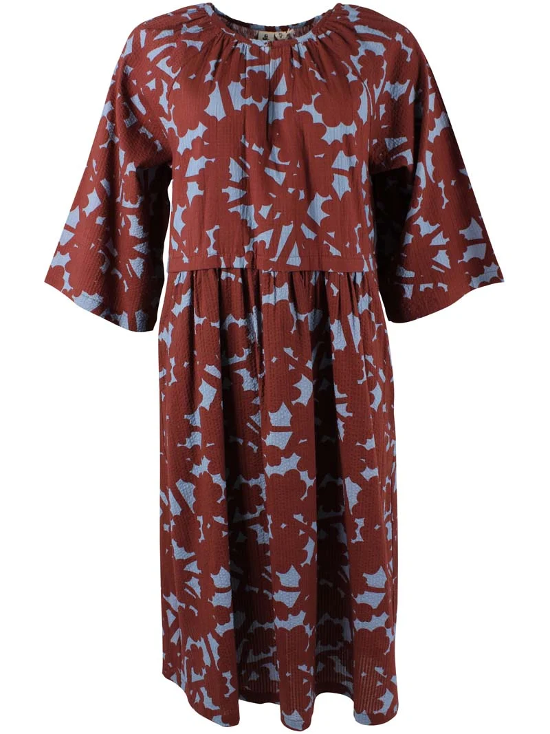 Daneluft 3/4 Sleeve Seersucker Dress Lt Blue BRAMBLE