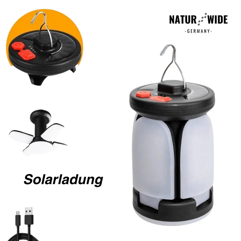 Faltbare LED Campinglampe – Wiederaufladbare Outdoor Laterne