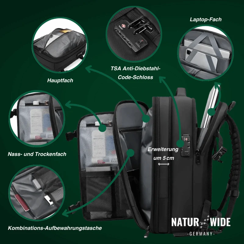 Kompressions-Rucksack mit Vakuum-Kompression & Laptopfach für jede Reise